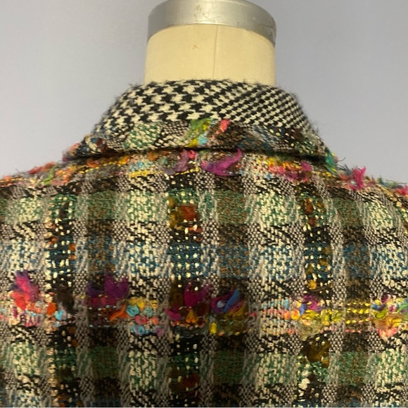 Vintage 90s Multicolor Tweed Jacket with Houndstooth Trim - Carlisle Size 10 - Picture 7 of 11
